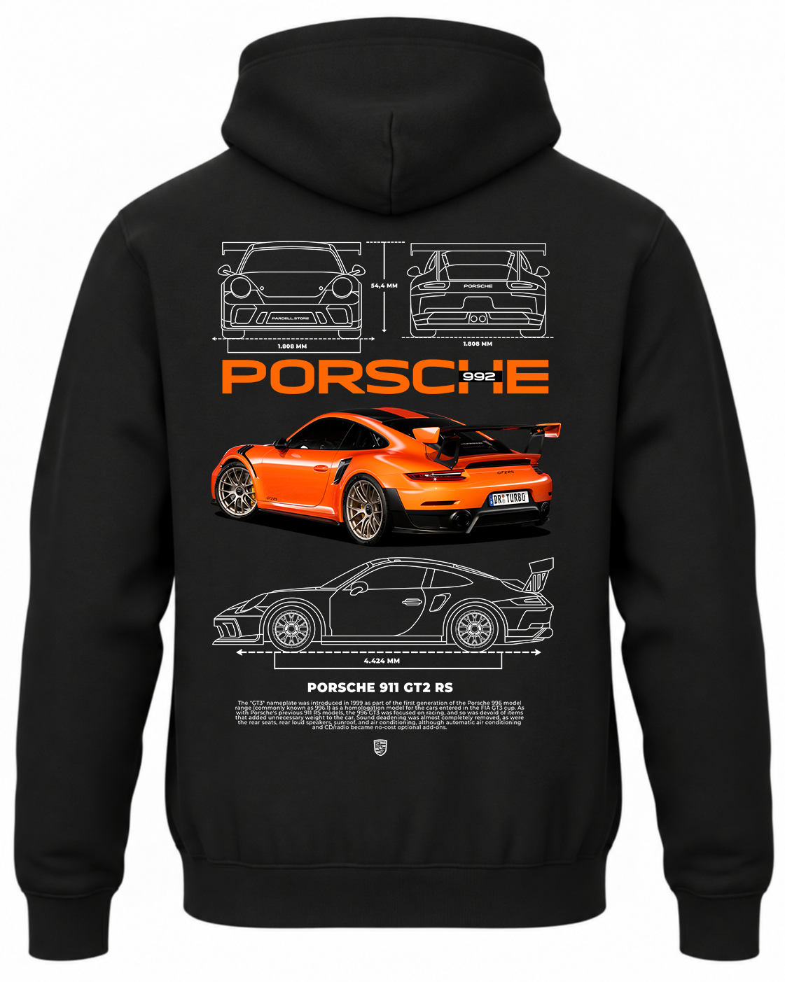 Czarna bluza z kapturem z nadrukiem Porsche 992