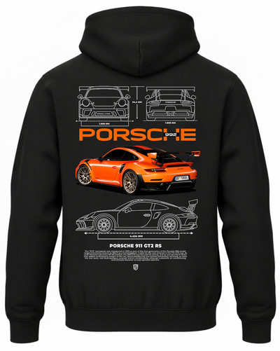 Czarna bluza z kapturem z nadrukiem Porsche 992