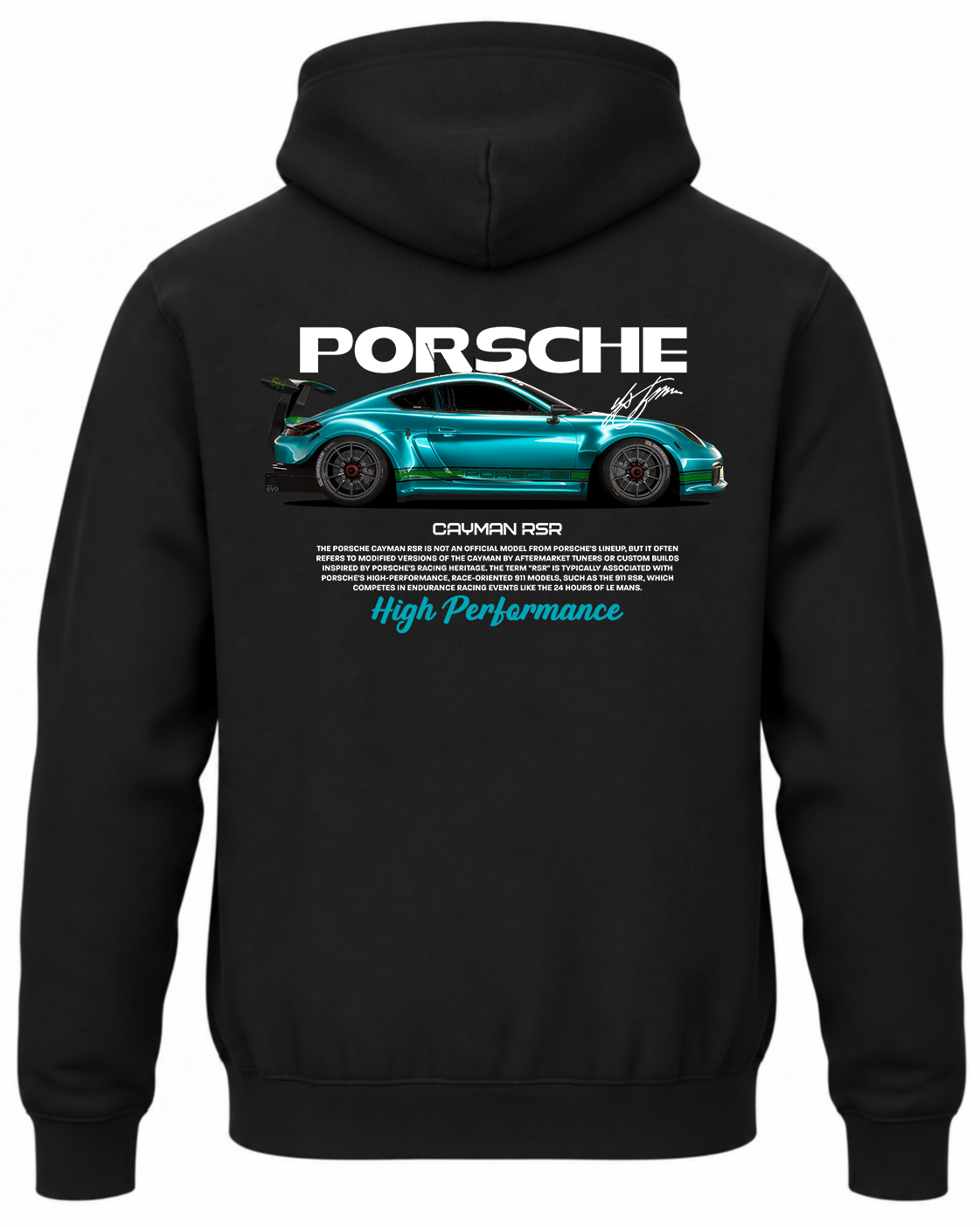 Czarna bluza z kapturem z nadrukiem Porsche Cayman RSR