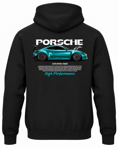 Czarna bluza z kapturem z nadrukiem Porsche Cayman RSR
