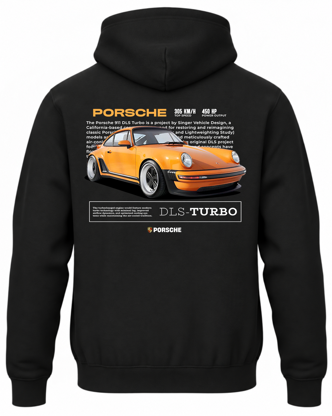 Czarna bluza z kapturem z nadrukiem Porsche DLS Turbo