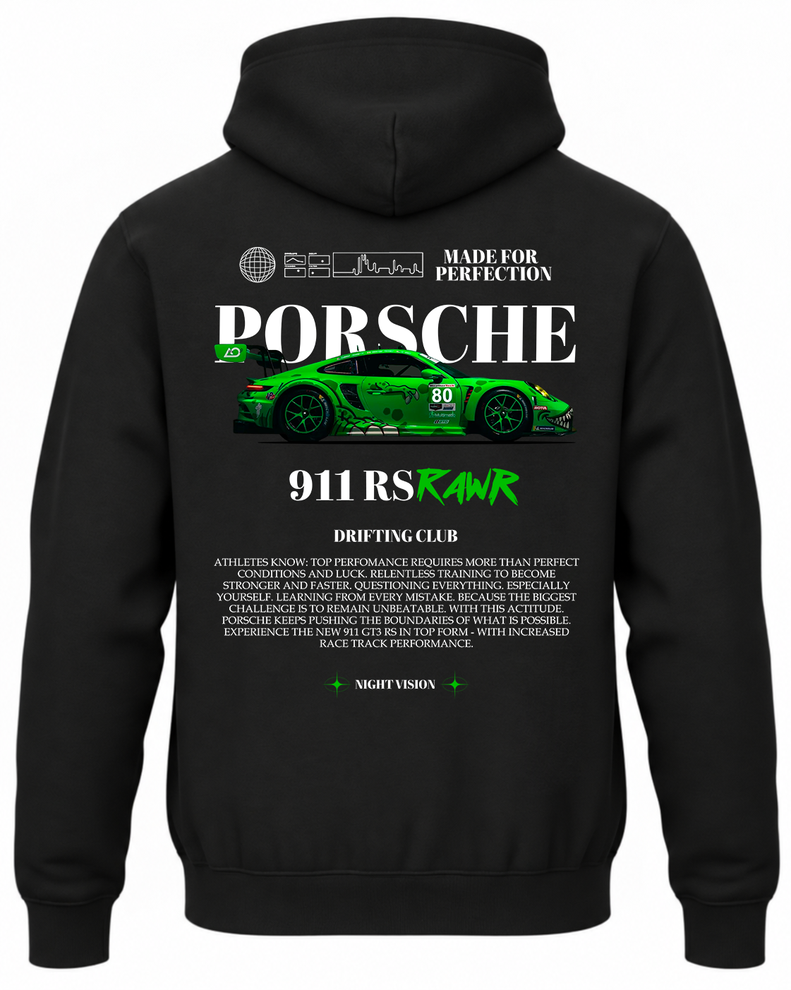 Czarna bluza z kapturem z nadrukiem Porsche RAWR