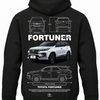 Czarna bluza z kapturem z nadrukiem Toyota Fortuner 2024