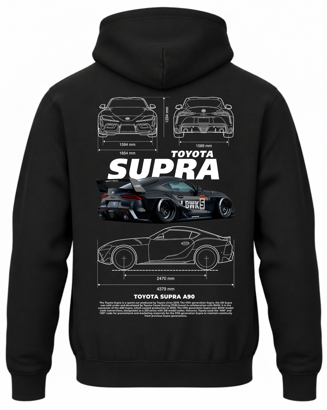 Czarna bluza z kapturem z nadrukiem Toyota Supra A90