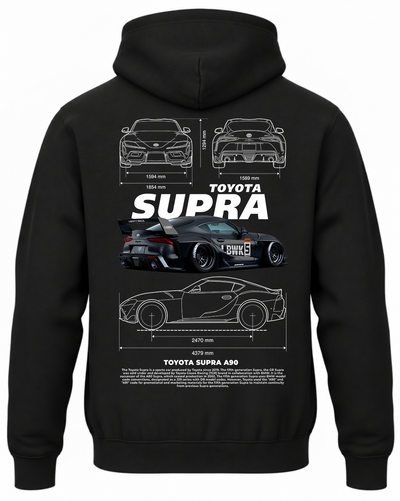 Czarna bluza z kapturem z nadrukiem Toyota Supra A90