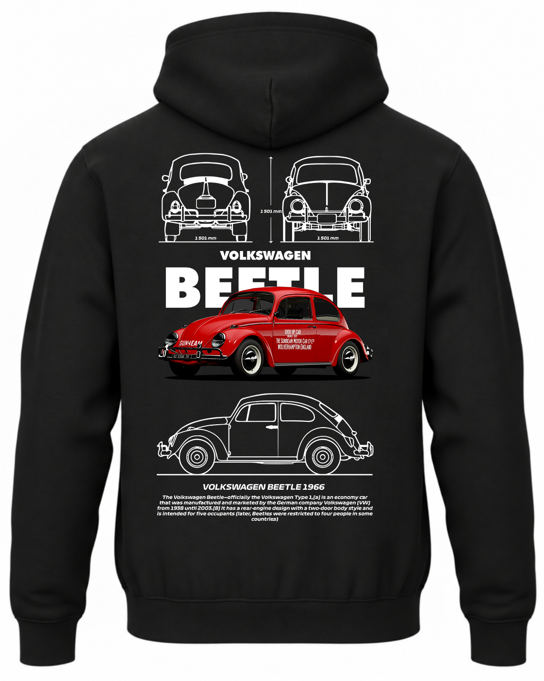 Czarna bluza z kapturem z nadrukiem VW Beetle Garbus