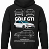 Czarna bluza z kapturem z nadrukiem VW Golf GTI MK7 – biały samochód