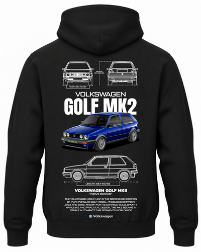 Czarna bluza z kapturem z nadrukiem VW Golf MK2 – wzór 2