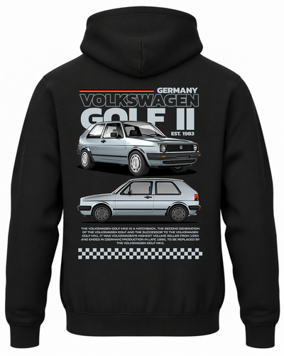 Czarna bluza z kapturem z nadrukiem VW Golf MK2 – wzór 1