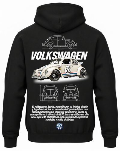 Czarna bluza z kapturem z nadrukiem VW – motyw samochodu