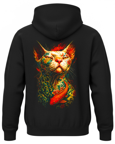 Bluza z kotem i karpiem koi w ozdobnym stylu