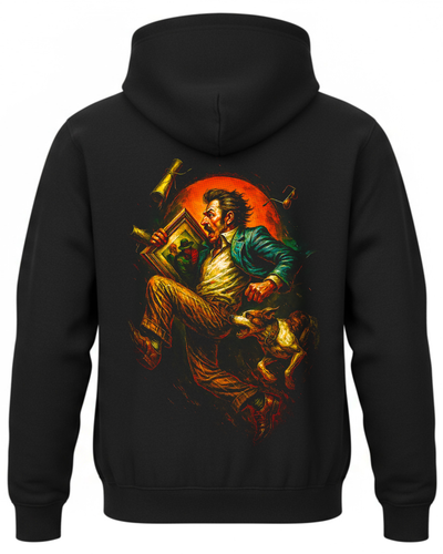 Bluza z portretem mężczyzny na tle czerwonego okręgu