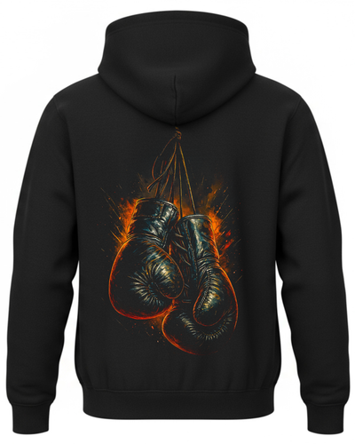 Bluza z bokserskimi rękawicami na tle ognia