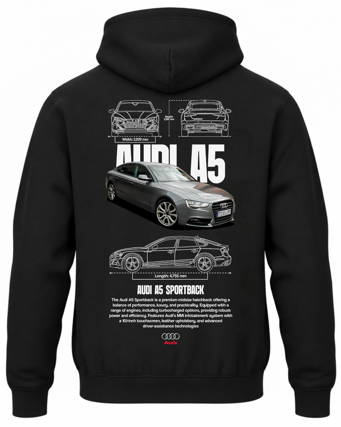 Czarna bluza z kapturem z nadrukiem Audi A5