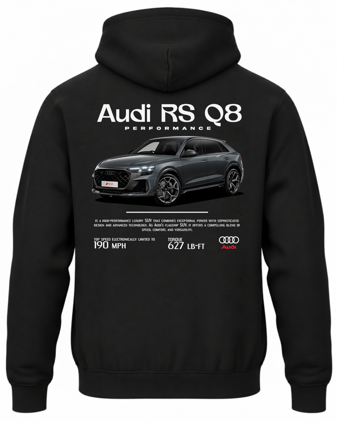 Czarna bluza z kapturem z nadrukiem Audi RS Q8