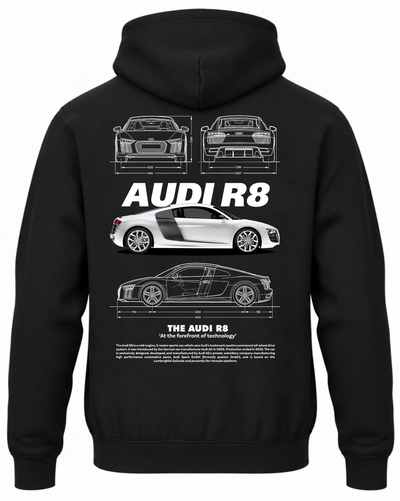 Czarna bluza z kapturem z nadrukiem srebrnego Audi R8