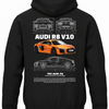 Czarna bluza z kapturem z nadrukiem samochodu Audi R8 V10