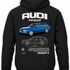 Czarna bluza z kapturem z nadrukiem samochodu Audi RS2