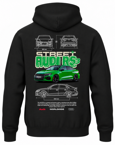 Czarna bluza z kapturem z nadrukiem Audi RS3 Sedan