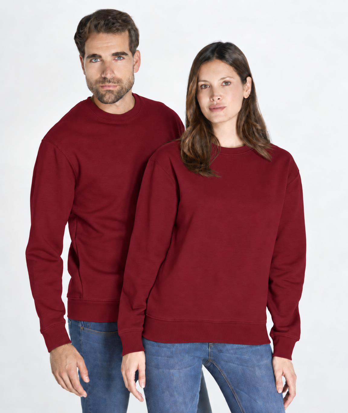 Bluza męska bez kaptura zakładana przez głowę 290 gramów koloru burgundowego z własnym nadrukiem męska damska