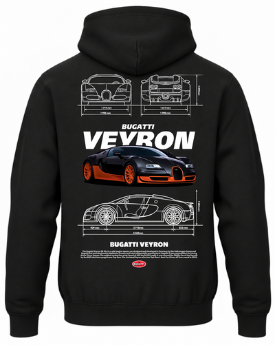 Czarna bluza z kapturem z nadrukiem samochodu Bugatti Veyron