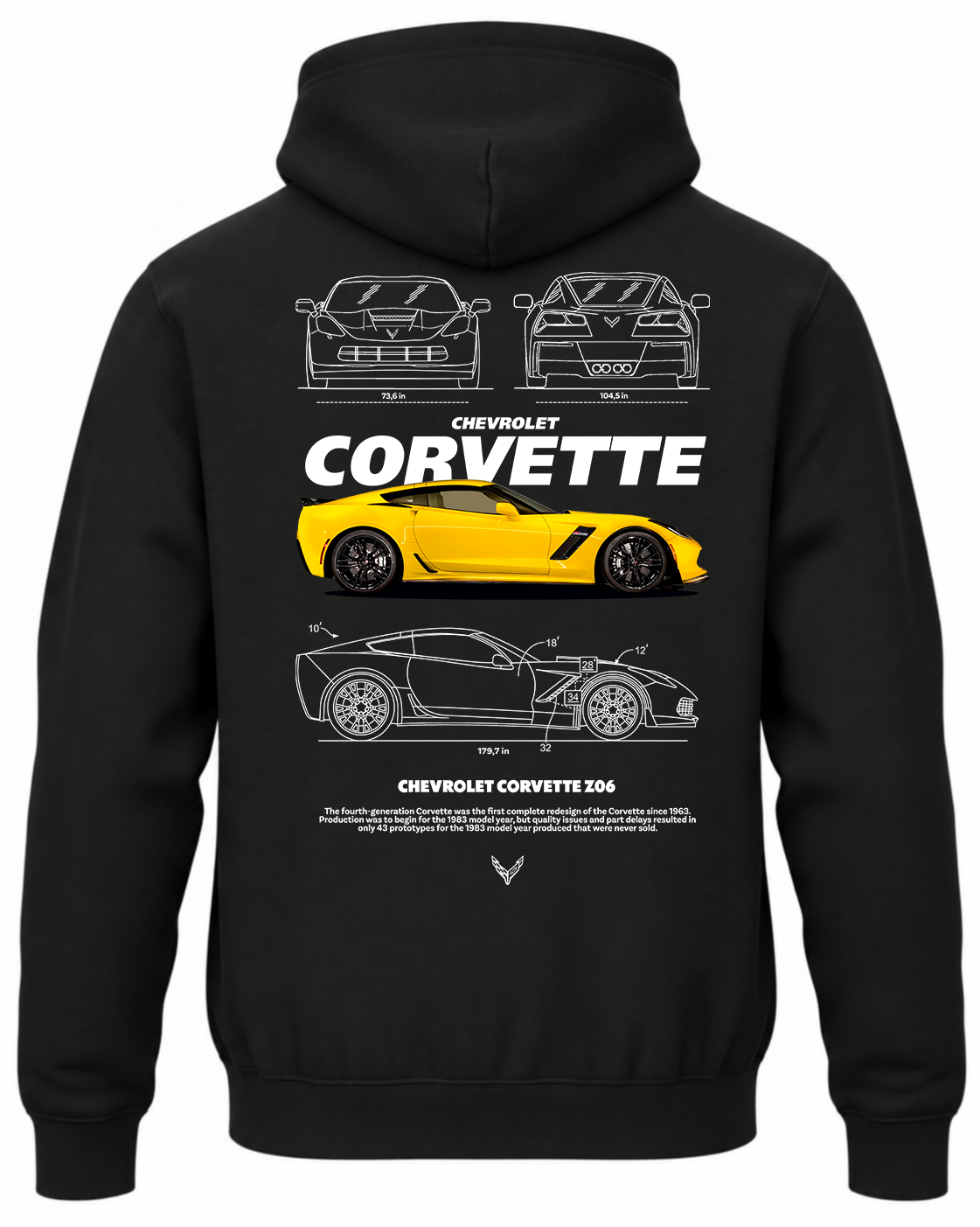 Czarna bluza z kapturem z nadrukiem samochodu Chevrolet Corvette