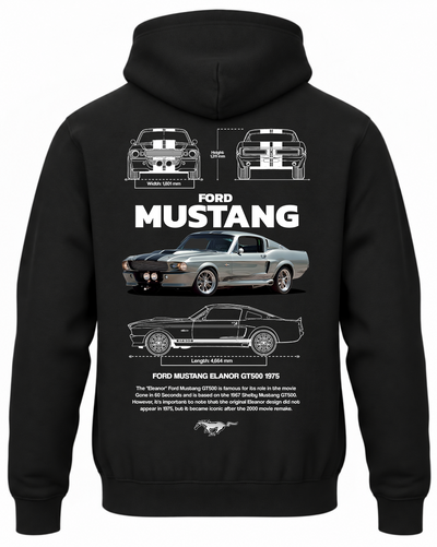 Czarna bluza z kapturem z nadrukiem samochodu Ford Mustang Eleanor