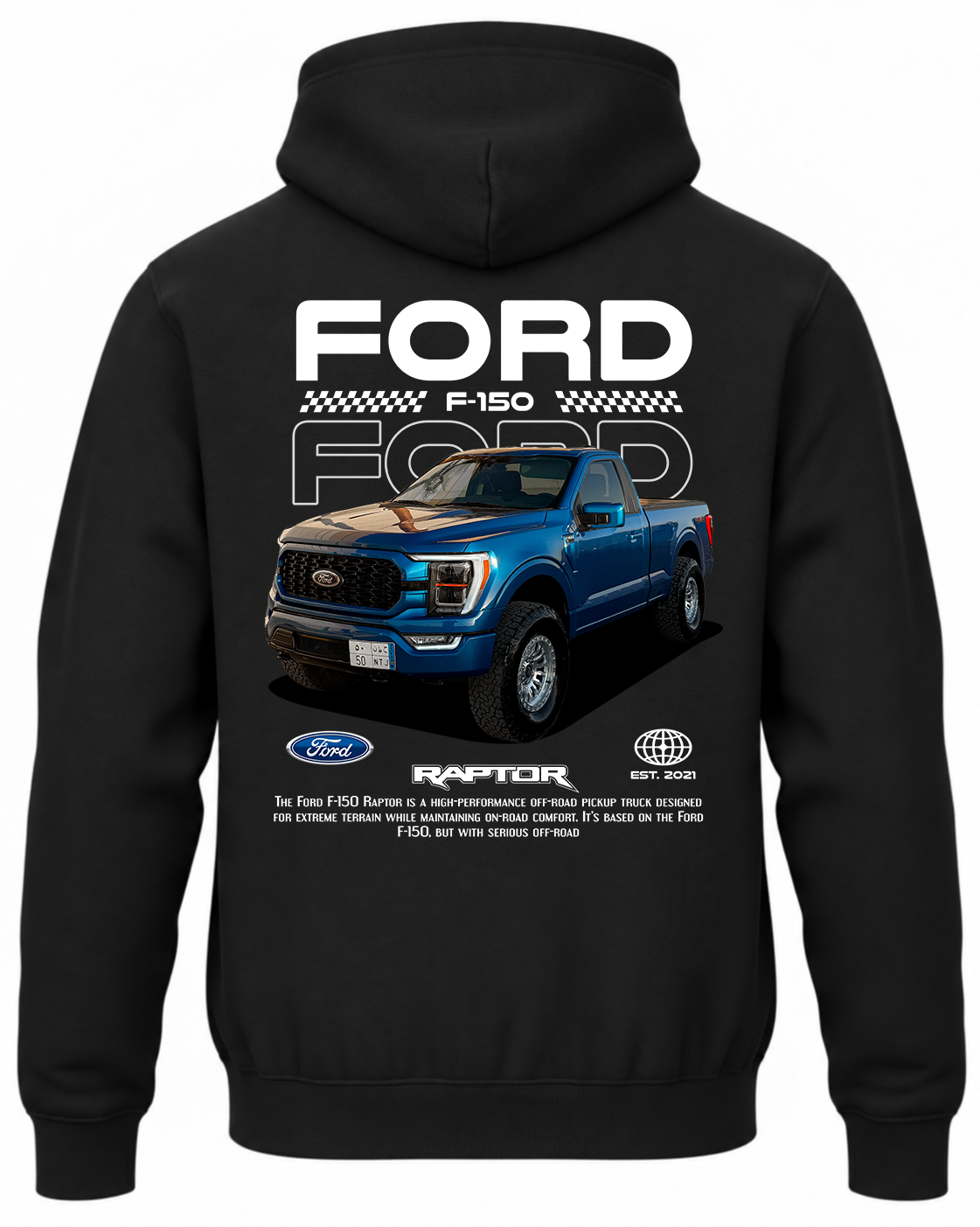 Czarna bluza z kapturem z nadrukiem samochodu Ford F-150
