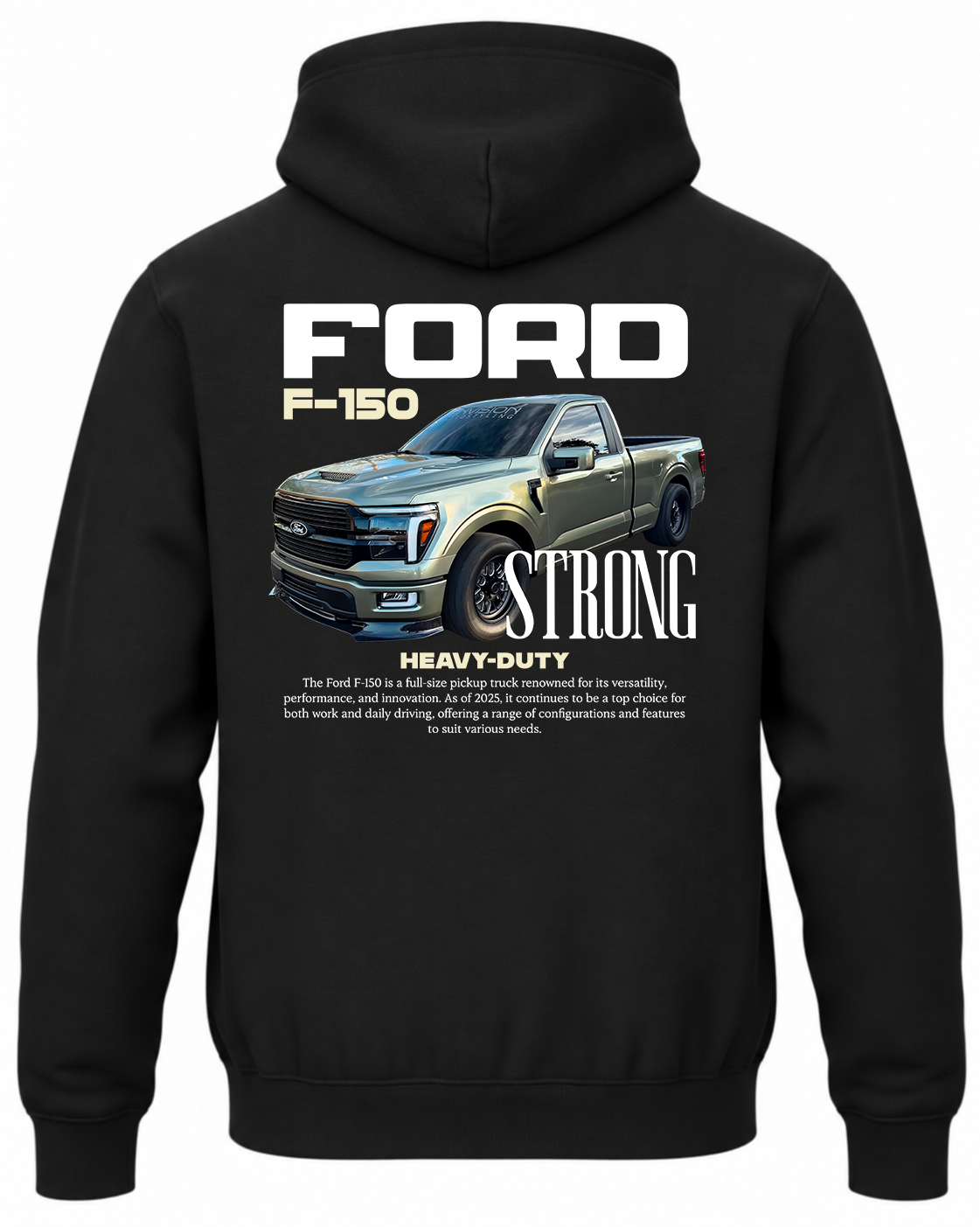 Czarna bluza z kapturem z nadrukiem samochodu Ford F-150