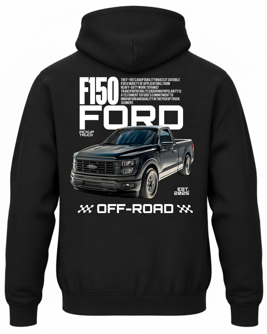 Czarna bluza z kapturem z nadrukiem samochodu Ford F-150 Raptor