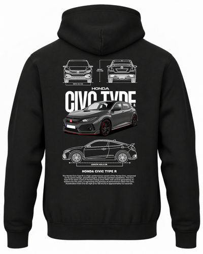 Czarna bluza z kapturem z nadrukiem samochodu Honda Type R