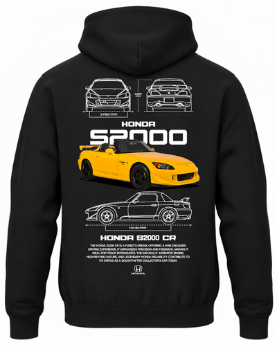 Czarna bluza z kapturem z nadrukiem samochodu Honda S2000 CR