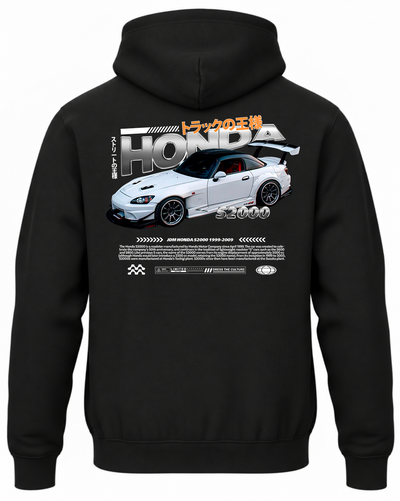 Czarna bluza z kapturem z nadrukiem samochodu Honda S2000 JDM