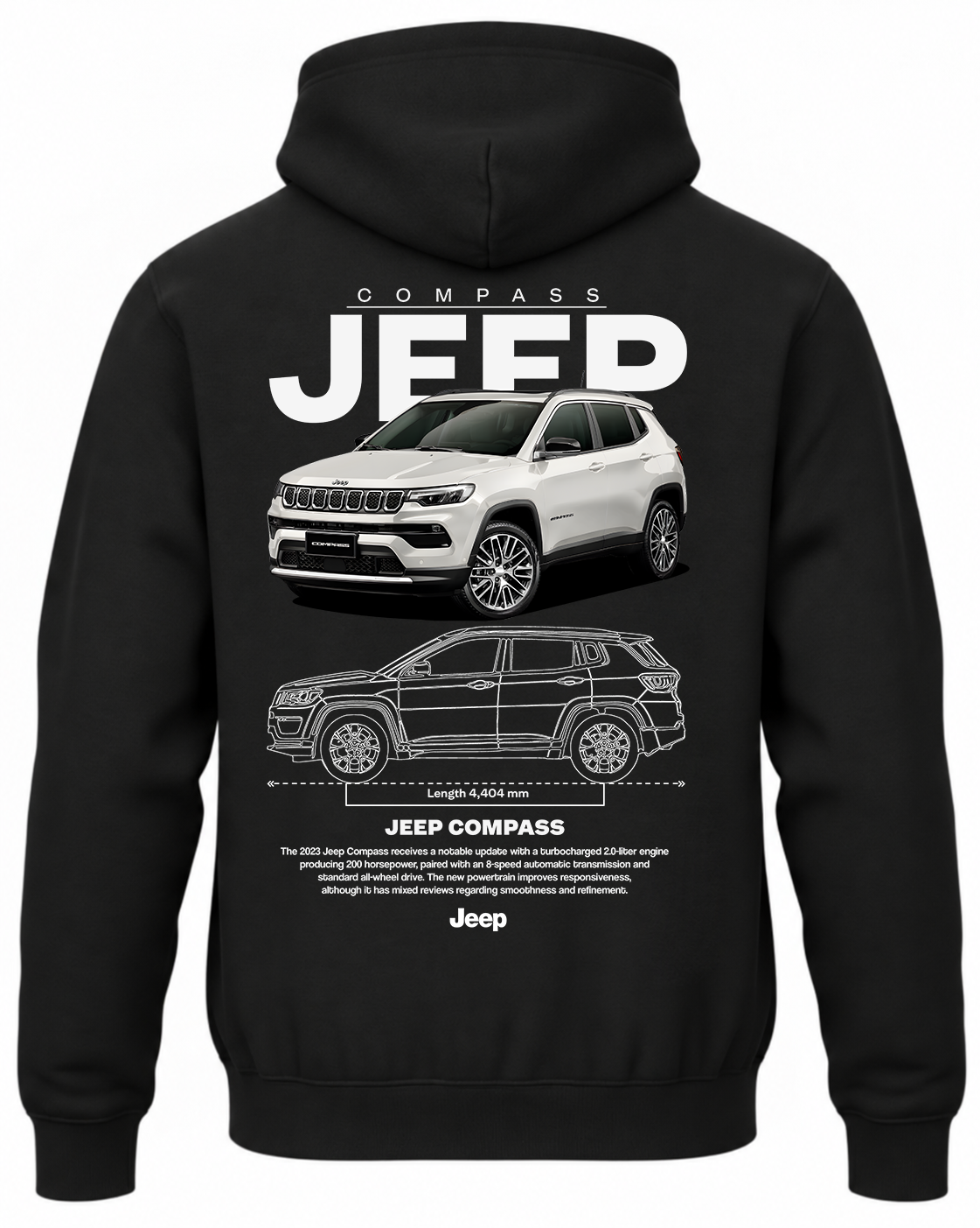 Czarna bluza z kapturem z nadrukiem samochodu Jeep Compass