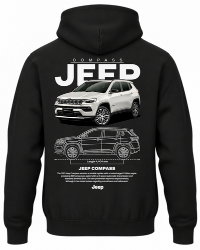 Czarna bluza z kapturem z nadrukiem samochodu Jeep Compass