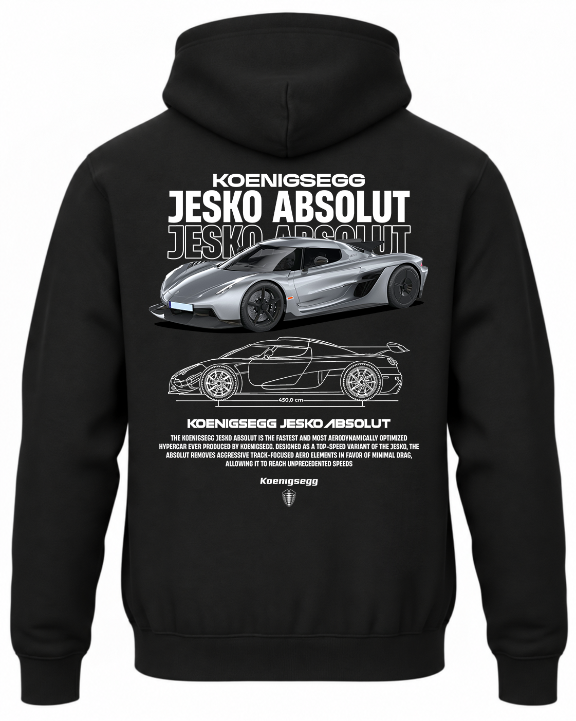 Czarna bluza z kapturem z nadrukiem Koenigsegg Jesko