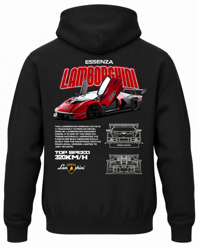 Czarna bluza z kapturem z nadrukiem Lamborghini Essenza