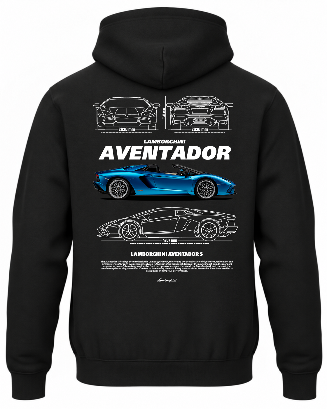 Czarna bluza z kapturem z nadrukiem Lamborghini Aventador S