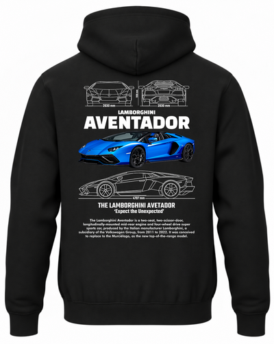 Czarna bluza z kapturem z nadrukiem Lamborghini Aventador – wzór 2