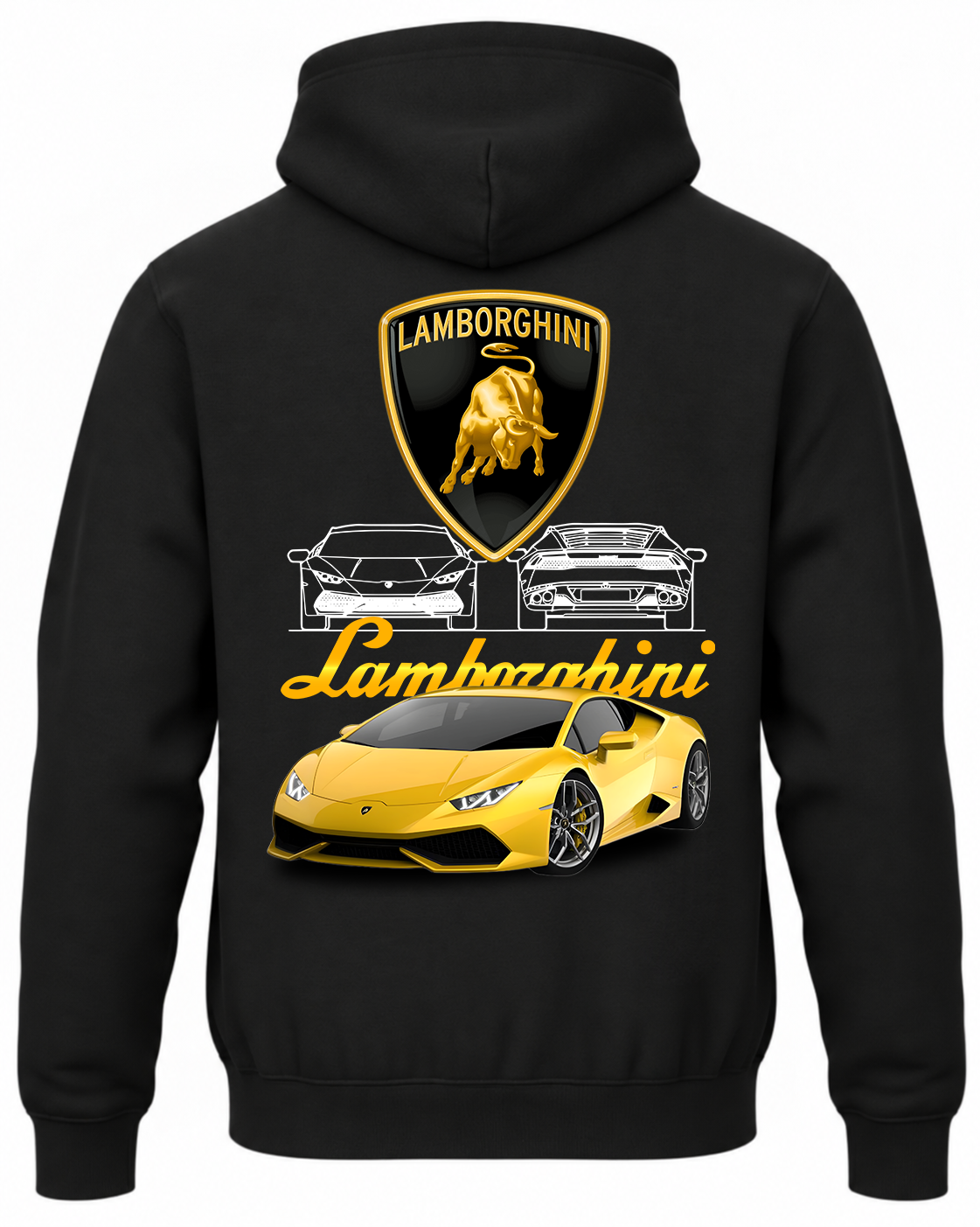 Czarna bluza z kapturem z nadrukiem Lamborghini Aventador – wzór 1