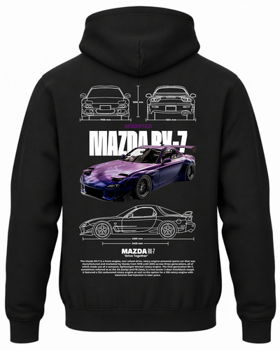 Czarna bluza z kapturem z nadrukiem Mazda RX-7 Modified