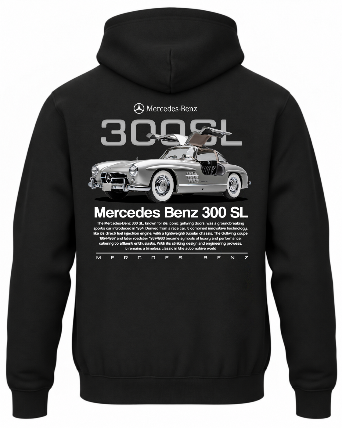 Czarna bluza z kapturem z nadrukiem Mercedes 300 SL