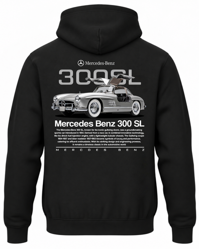 Czarna bluza z kapturem z nadrukiem Mercedes 300 SL