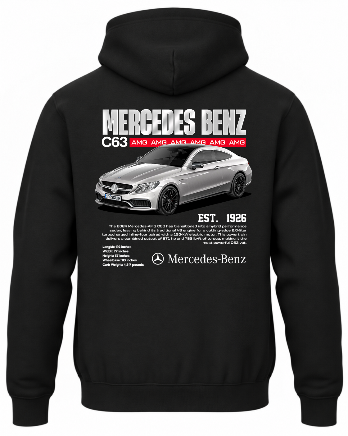 Czarna bluza z kapturem z nadrukiem Mercedes C63