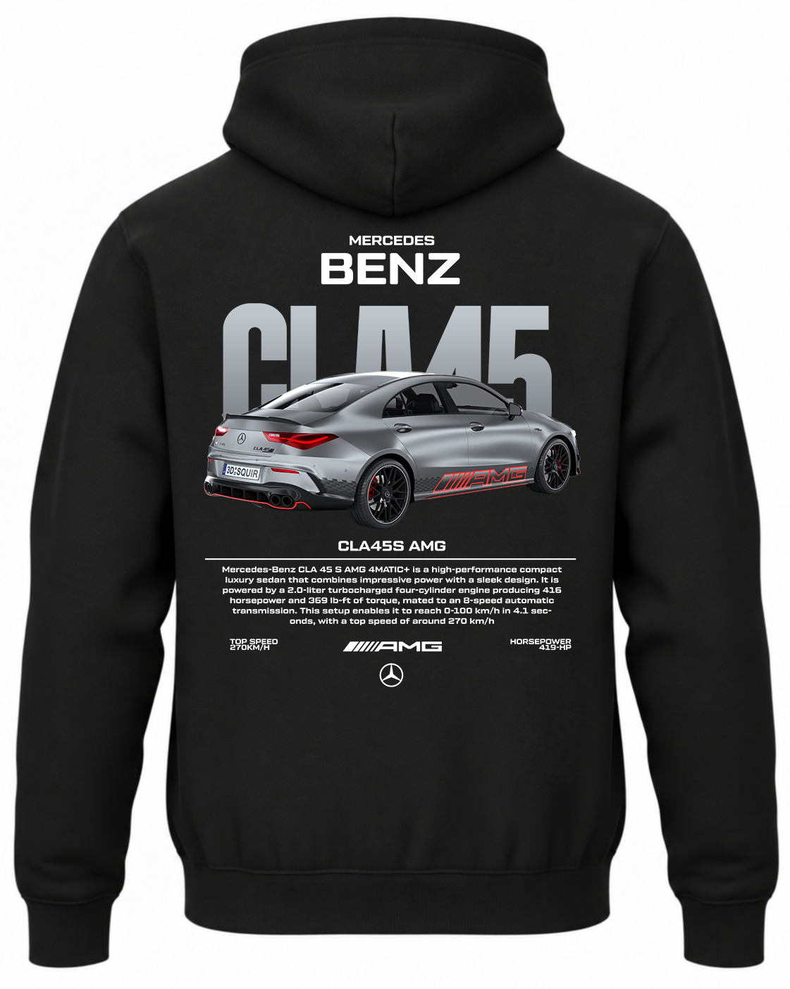 Czarna bluza z kapturem z nadrukiem Mercedes CLA45
