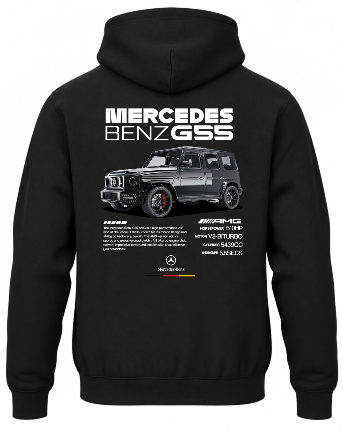 Czarna bluza z kapturem z nadrukiem Mercedes G55
