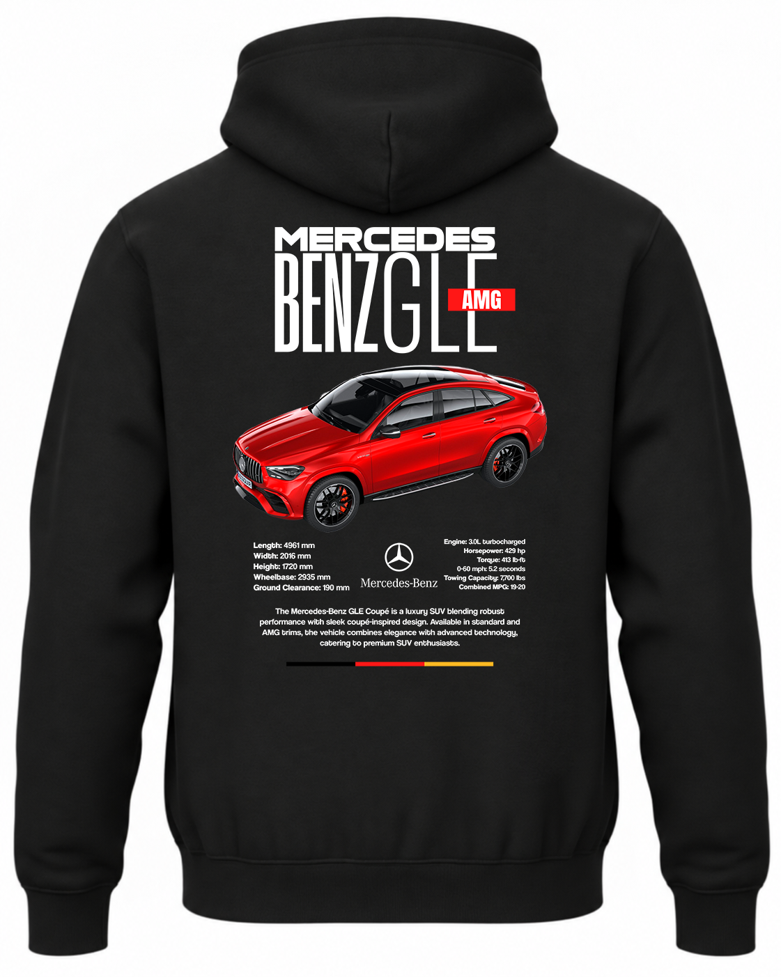 Czarna bluza z kapturem z nadrukiem Mercedes GLE Coupe