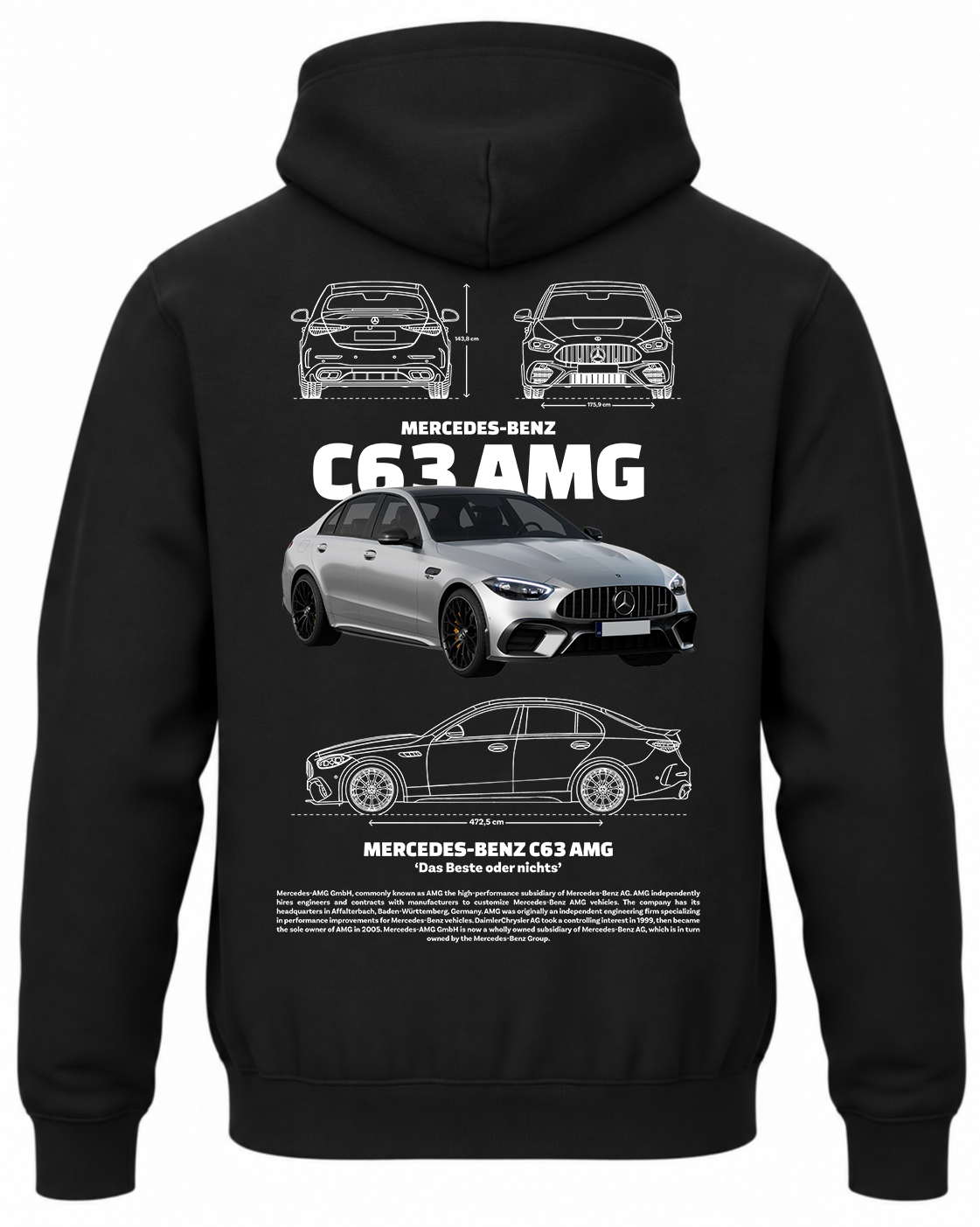 Czarna bluza z kapturem z nadrukiem Mercedes-Benz C63 AMG