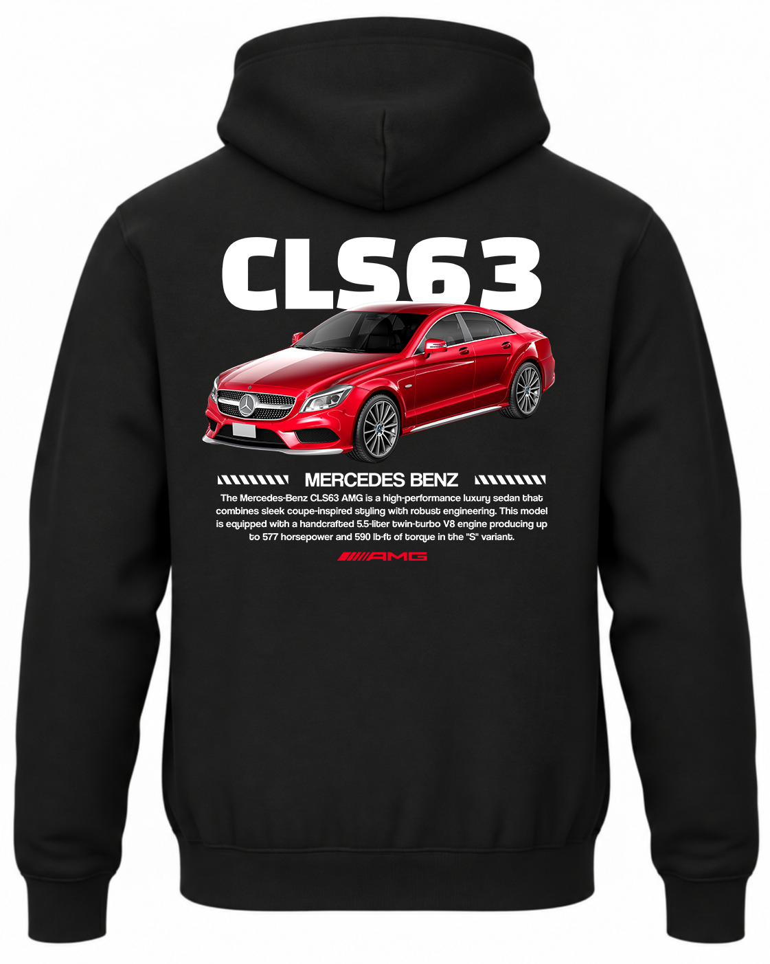 Czarna bluza z kapturem z nadrukiem Mercedes CLS63 AMG