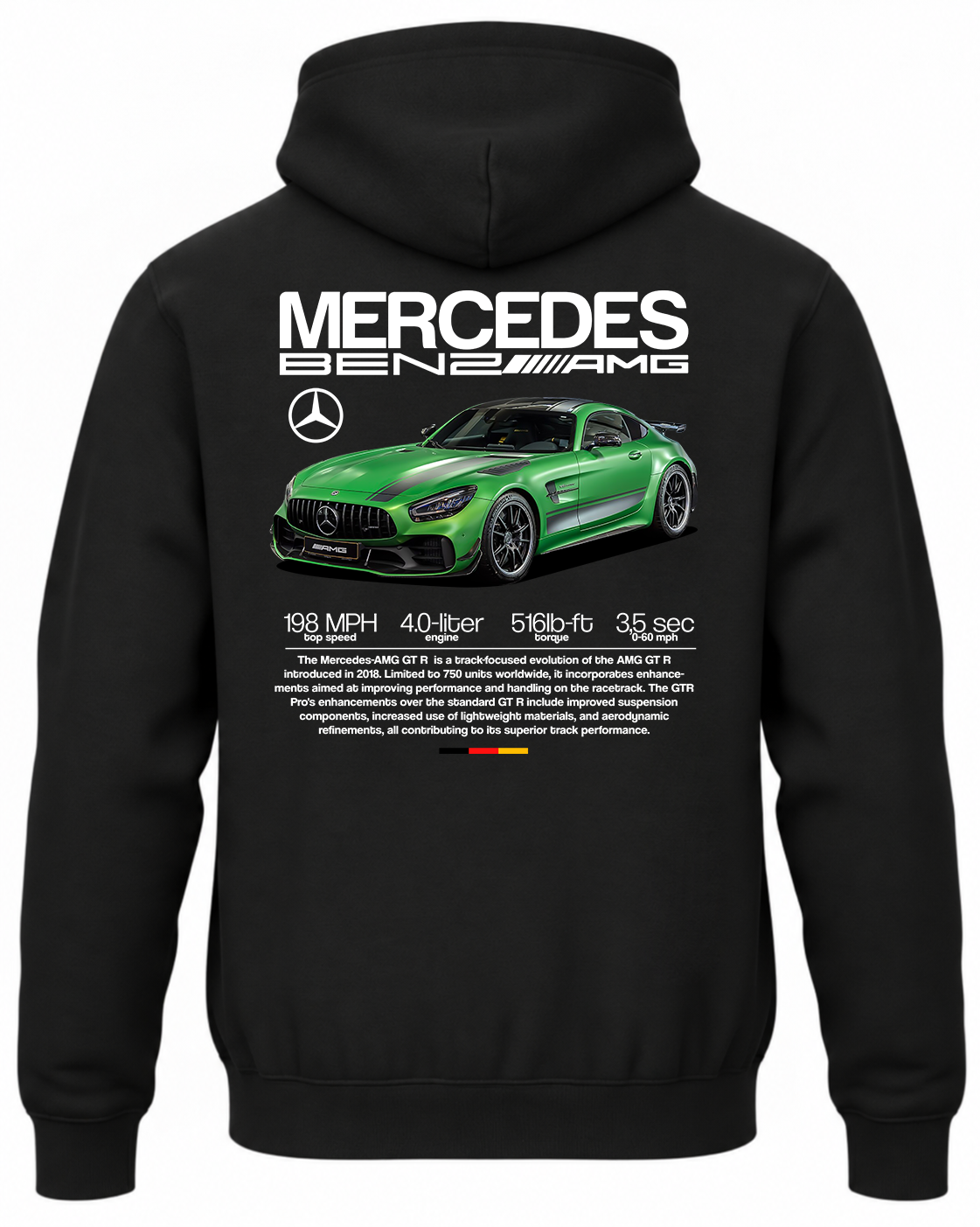 Czarna bluza z kapturem z nadrukiem Mercedes AMG GT R Pro – wzór 1